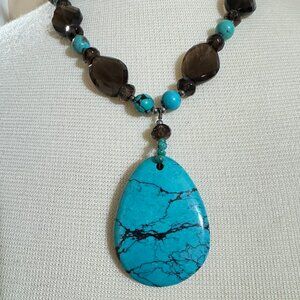 Turquoise, Onyx and Sterling Silver Necklace- NWOT